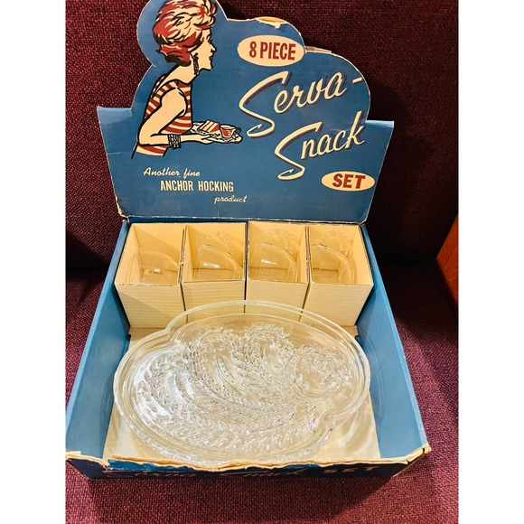 Anchor Hocking vintage 8 piece serve snack set - Picture 1 of 13